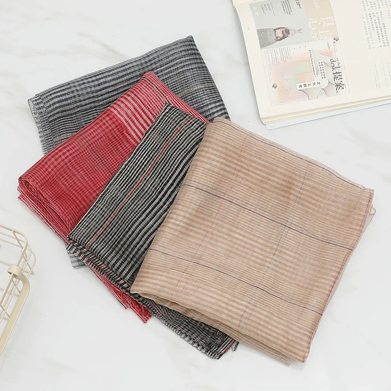 

2020 spring and autumn Korean Plaid silk scarf Wool Women's scarf mulberry silk air conditioning dress shawl long beach towel