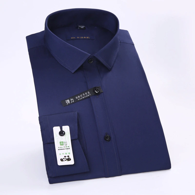 

Men's Long Sleeve Stretch Easy Care Shirt Slim-Fit Formal Business Office Working Wear Smooth Fiber Solid Social Dress Shirts