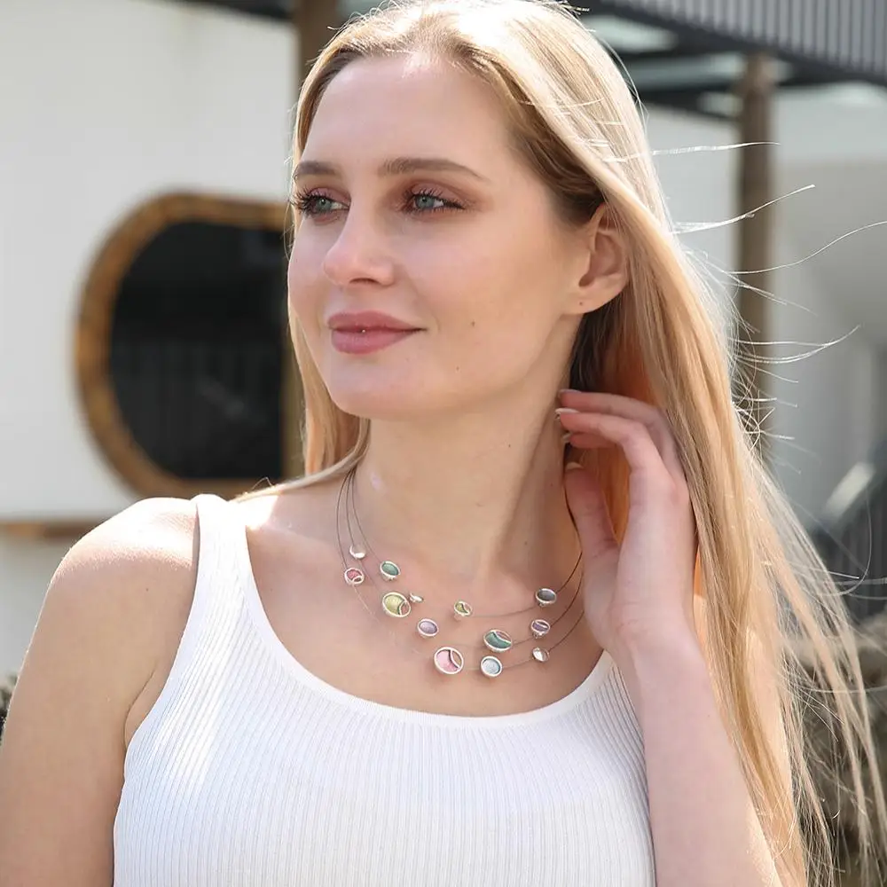 Ожерелье женское многослойное эмалированное круглое из сплава|Колье| |