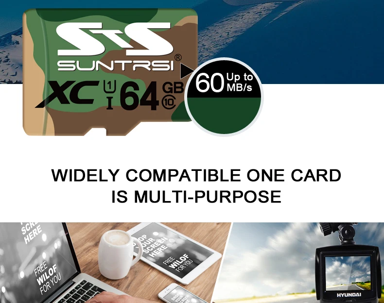 Suntrsi карта памяти 256 ГБ 128 Гб Microsd зеленая Micro SD карта 64 ГБ 32 ГБ полная емкость 16 Гб класс 10 для камеры телефона
