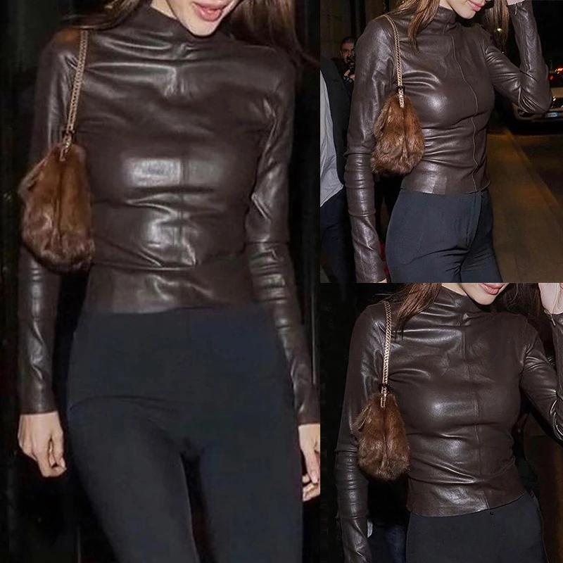 

Autumn Sexy Slim PU Leather Womens Fashion High Street Zipper Casual Thin Jacket Ladies Loose Slim Basic Jacket