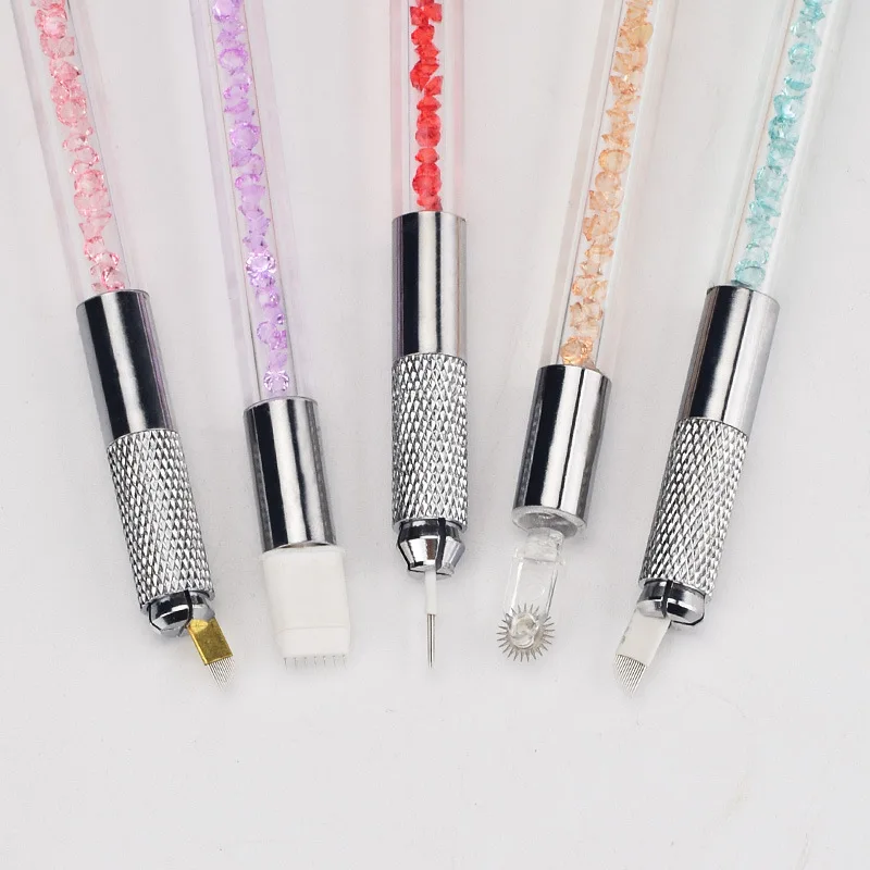 

1pc Manual Double Crystal Acrylic Tattoo Pen Microblading Permanent Makeup Eyebrow Tools 2 Usage For Flat or Round Needles