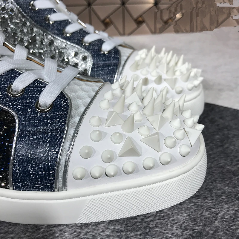 

Mixed Color Glitter Rivets Diamond Shoes Men's miscellaneous nail Spike Super Luxury Fashion Shoes Party Smoke Lace Up men Flats