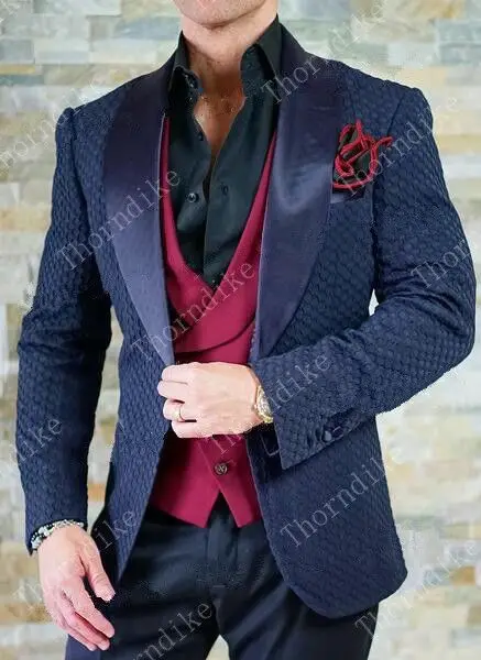 suit 9 Костюм Homme дизайн формальный смокинг 3 шт остроконечные лацканы свадебные костюмы для мужчин приталенный Белый Жаккардовый мужской костюм жениха - Цвет: suit 9
