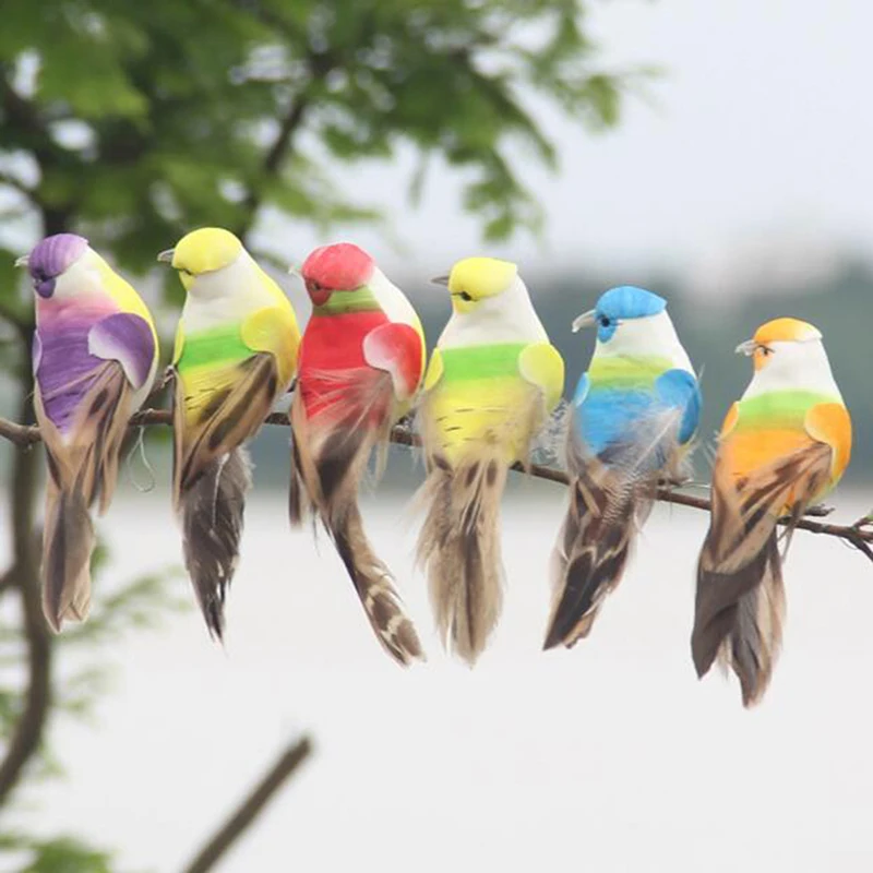 1Pc artificial feather birds nest decorative mini swallows home garden ornaments color random | Дом и сад