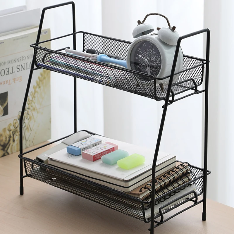 

Double Removable Iron Kitchen Shelf Desktop Storage Rack Cosmetics Organizer Fruit And Vegetables Snacks Storage Basket