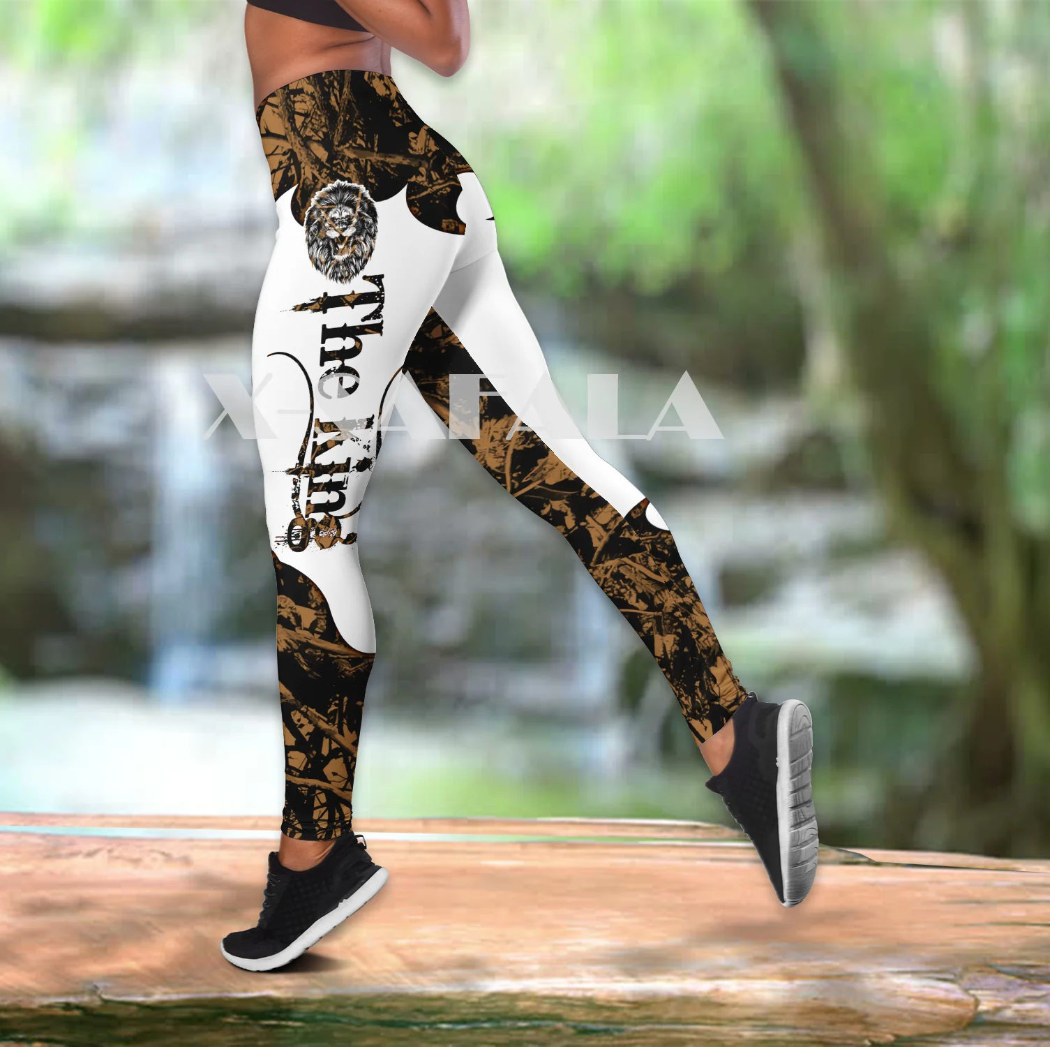 

Tattoo King Lion Art Leggings Two Piece Yoga Set Women 3D Print Vest Hollow Out Tank Top High Waist Summer Casual Sport-1