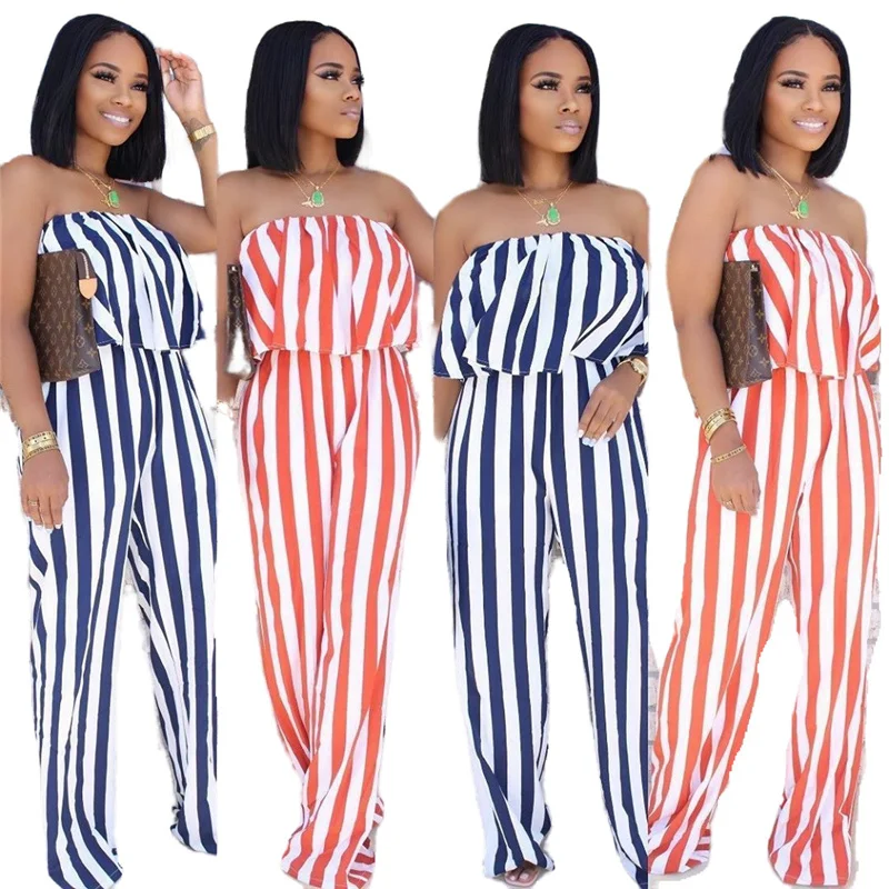 

Комбинезон женский полосатый с открытыми плечами, пикантный слитный наряд, модный элегантный офисный боди, Прямая поставка, лето