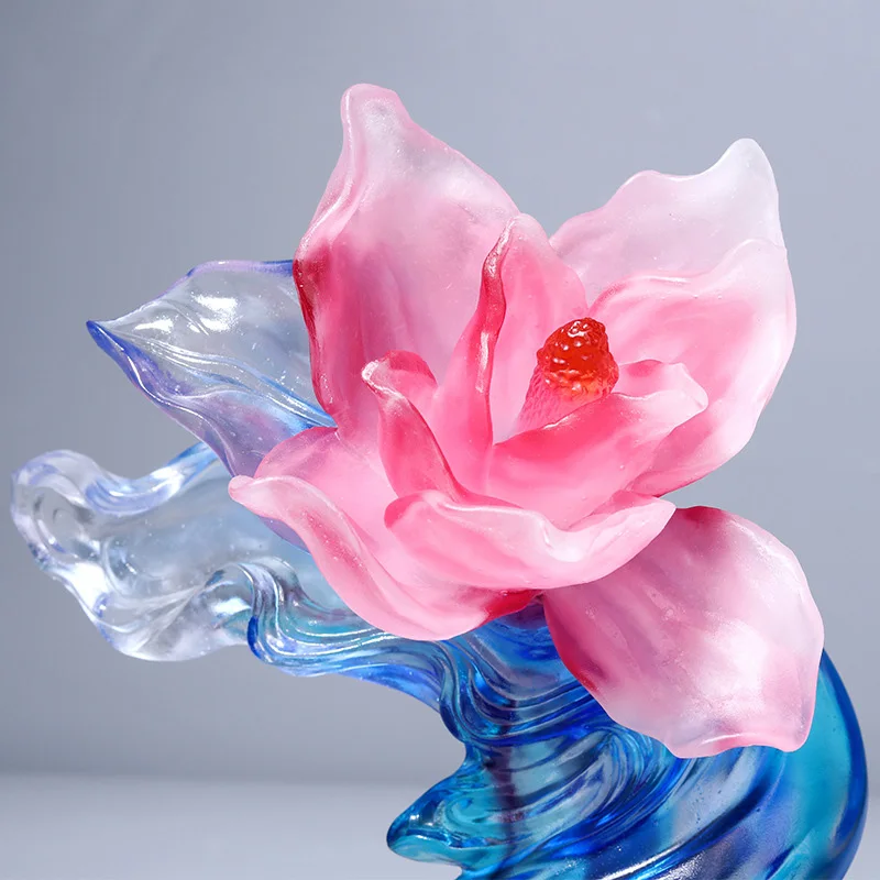 Flor de cristal de Magnolia hecha a mano para decoraci&oacute;n del hogar, cristal original de alta calidad, decoraci&oacute;n de escritorio-1
