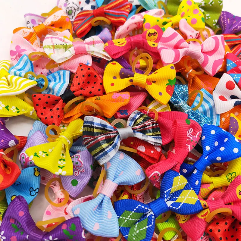 

1pc New Various Style Pet Dog Bows Pet Hair Bows Rubber Bands with Diamond Dog Bow Grooming Supplies Wholesale