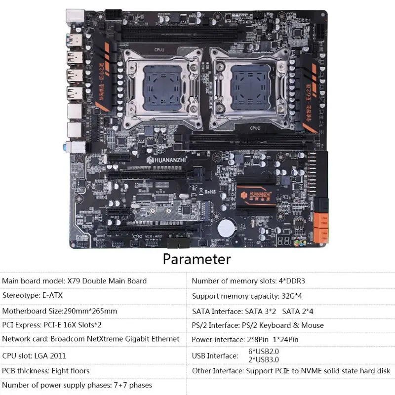 Материнская плата Huananzhi X79 с двумя процессорами LGA 2011 USB3.0 SATA3 PCI-E NVME Xeon | Компьютеры