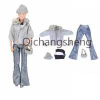 fashion gray winter outfits 16 bjd clothes for barbie doll clothes coat jacket tank tops pants bag hat accessories kids diy toy