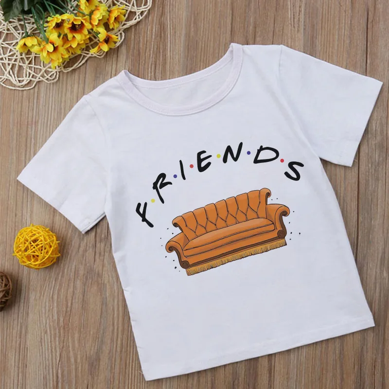 

Футболка с надписью «Friends» для мальчиков, удобная летняя рубашка с коротким рукавом, с мультяшным принтом для девочек, милая белая одежда