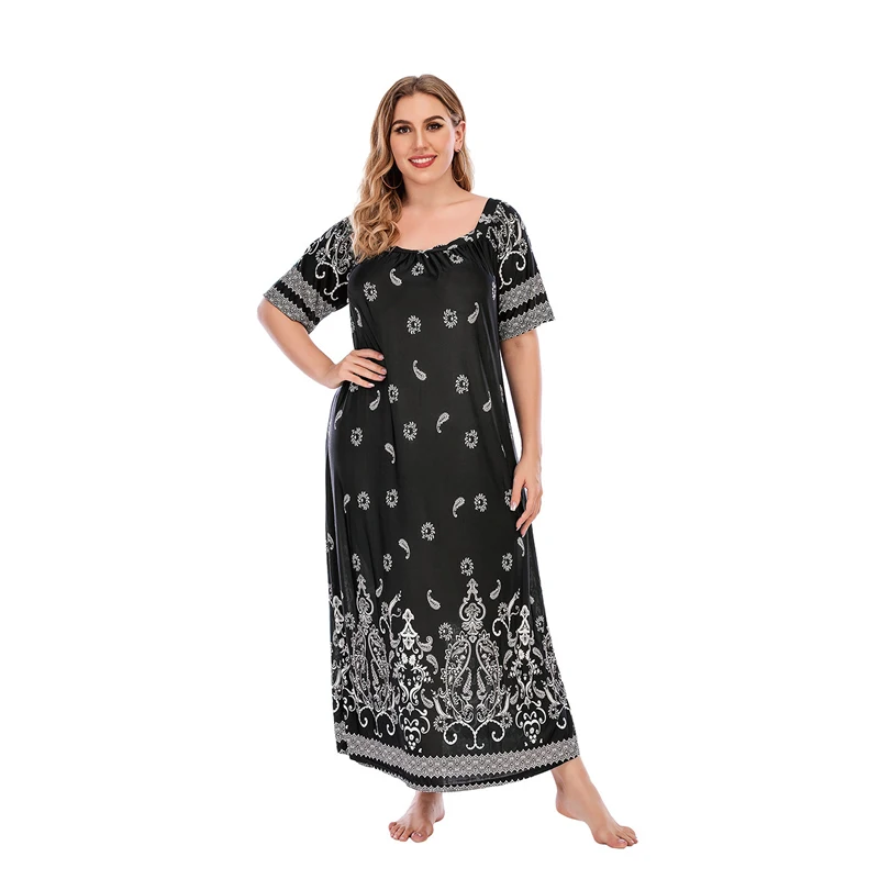 

Print Homewear Plus Size Dress Women Summer 2021 New Loose Vintage Square Neck Short Sleeve Dresses Casual Home Clothes Dress