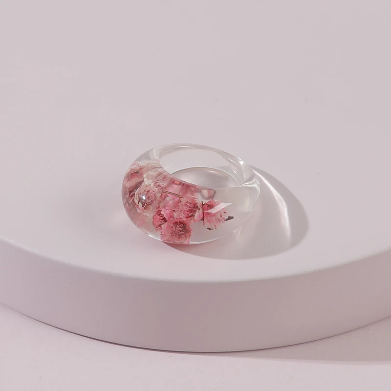 

Fashion Transparent Chunky Epoxy Resin Rings Cute Multicolor Dried Flower Finger Rings for Women Party Jewelry Gifts