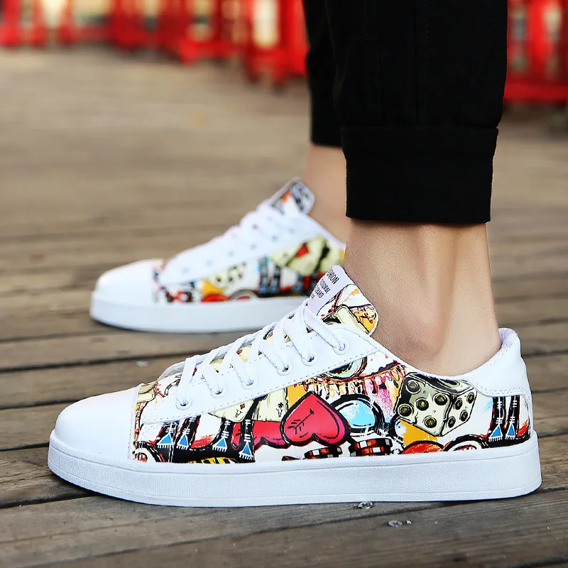 

Trendy Graffiti White Women Shoes Platform Casual Sport Shoes Female Leisure Toe Walking Running Sneakers Versatile Footware