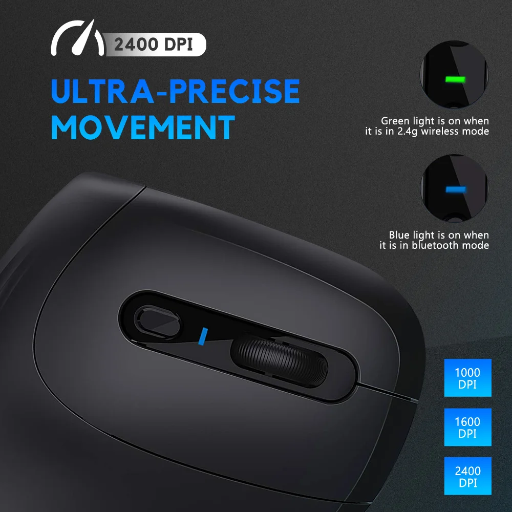 Вертикальная Беспроводная Бесшумная мышь DAREU Bluetooth BT + 2 4 ГГц Двухрежимная