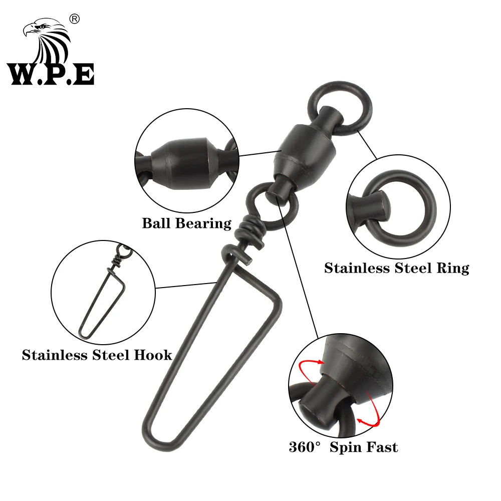 W.P.E 3 упак./лот рыболовный вертлюг с шарикоподшипником соединитель из нержавеющей