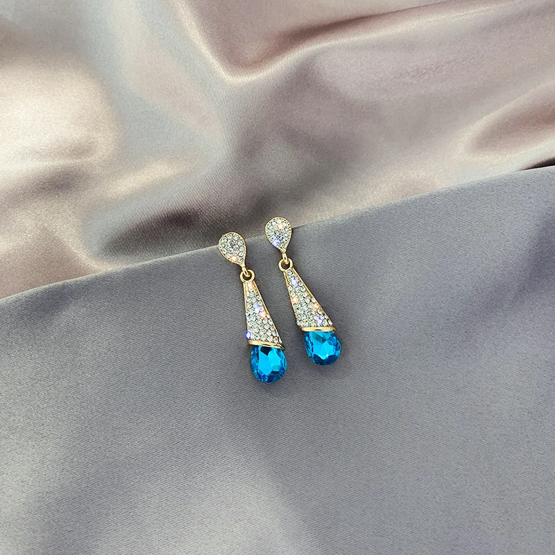 DREJEW синие красные циркониевые Стразы эффектные Висячие серьги корейские длинные