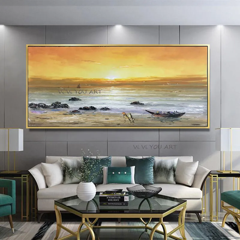 100% ручная роспись маслом Морской пейзаж художественная сумерка закат