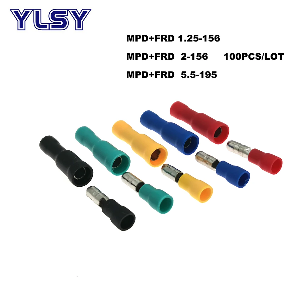 

100pcs Male and Female Bullet Insulated Crimp Terminal Connector Electric Wire Cable Plug 22-10AWG MPD/FRD1.25-156 2-156 5.5-195
