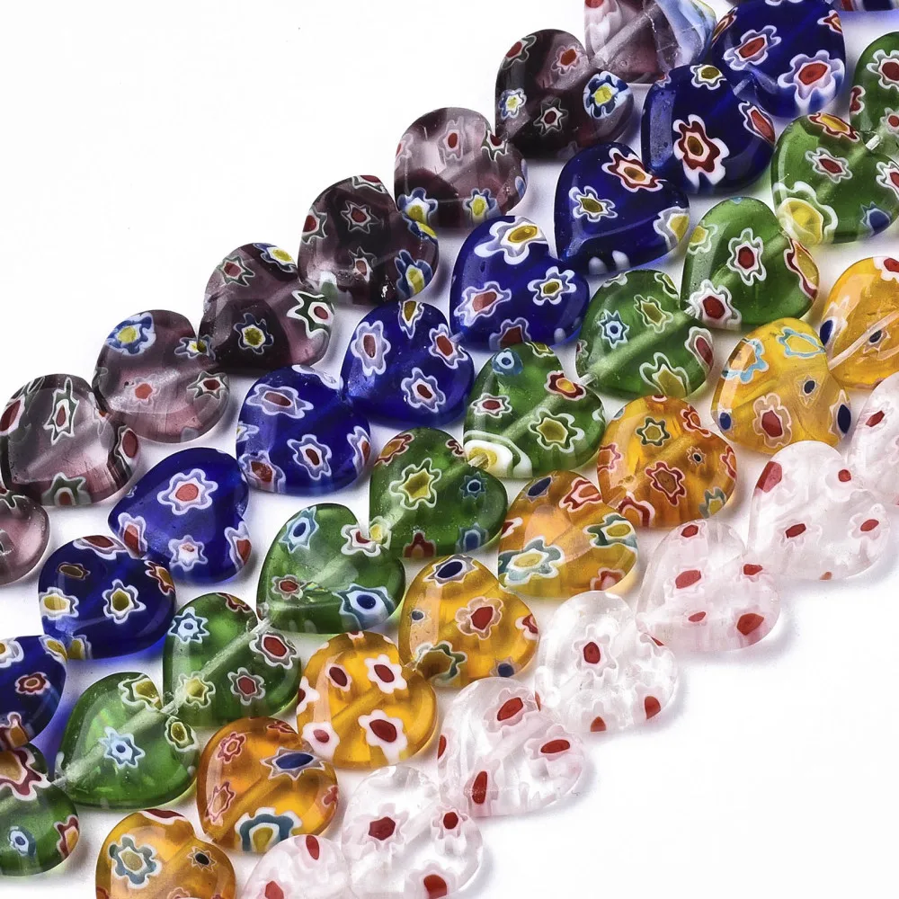 

Mixed Color Handmade Millefiori Heart Lampwork Beads for DIY Jewelry Making Bracelet Crafts Accessories about 32~33pcs/strand