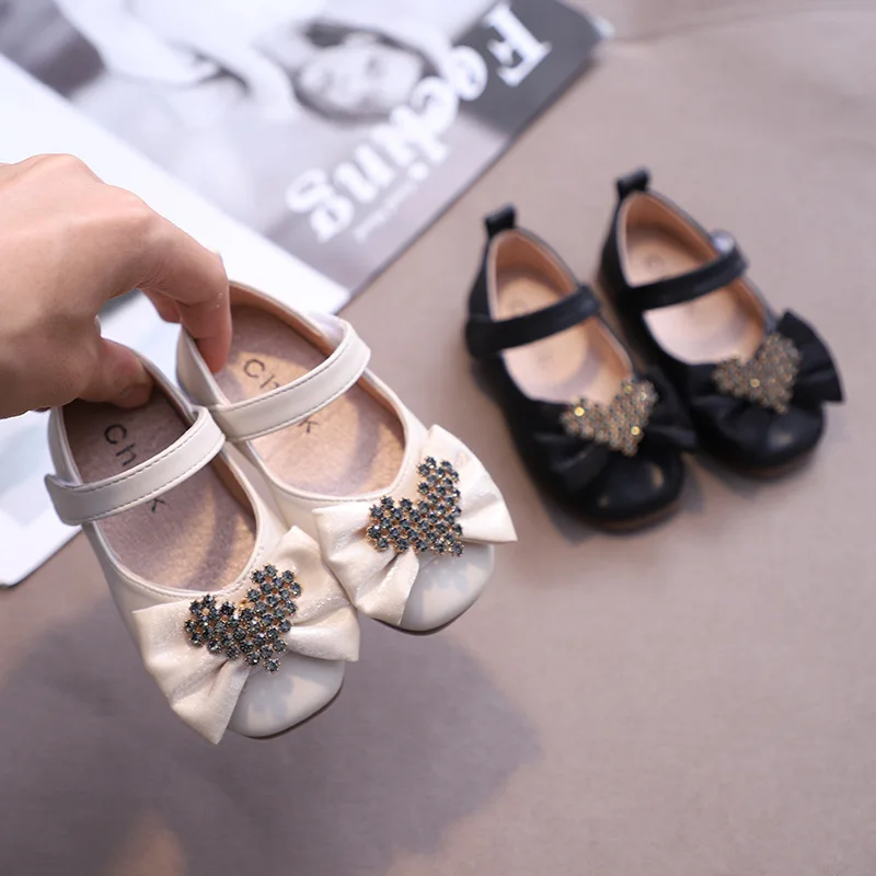 Дорожная обувь из искусственной кожи для девочек черная принцессы с бантом