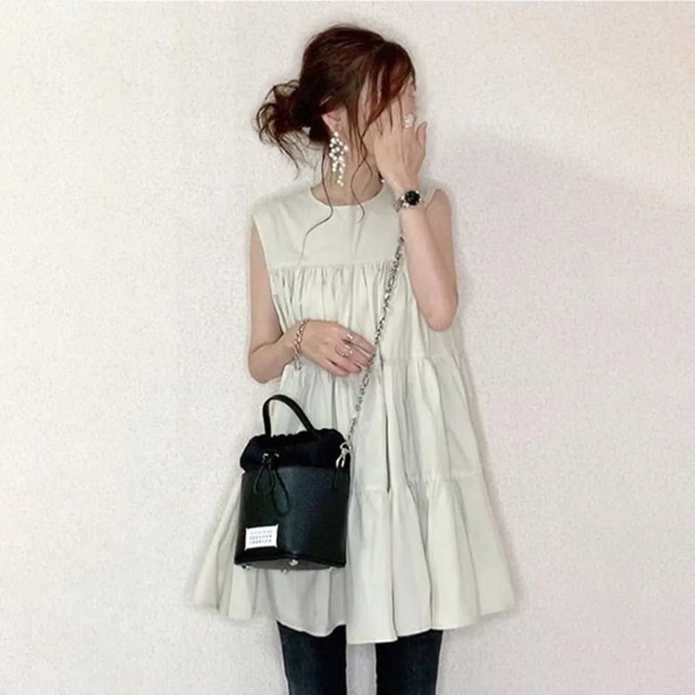 Женское платье с круглым вырезом свободное ТРАПЕЦИЕВИДНОЕ ПЛАТЬЕ на бретелях