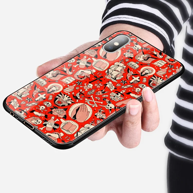Модный мягкий силиконовый стеклянный чехол с пиратскими татуировками и иконами
