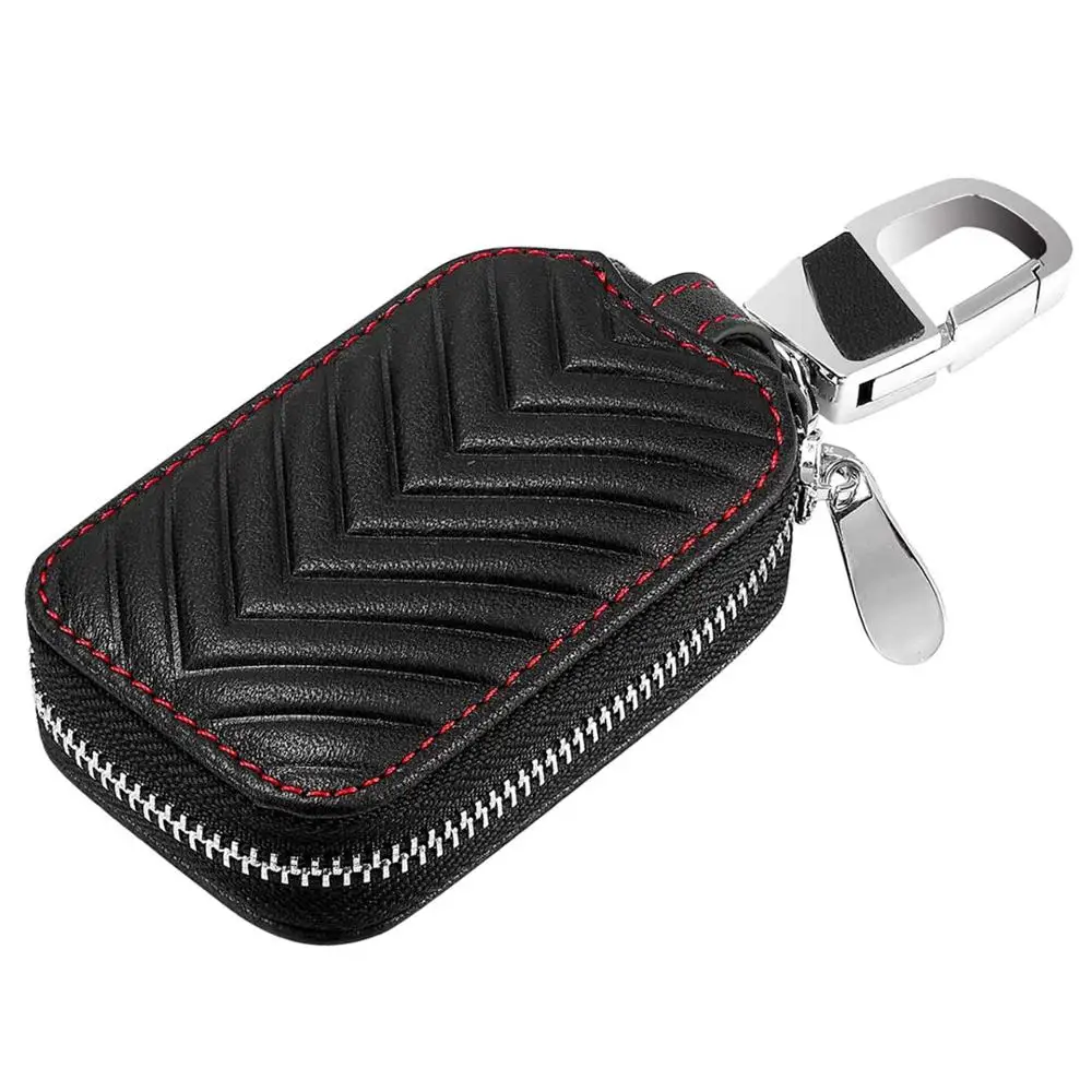 

Car key Chain bag Black Genuine Leather Car Smart KeyChain Coin Holder Case Cover Holder Pouch Remote Key Chains Fob Bag Keyring