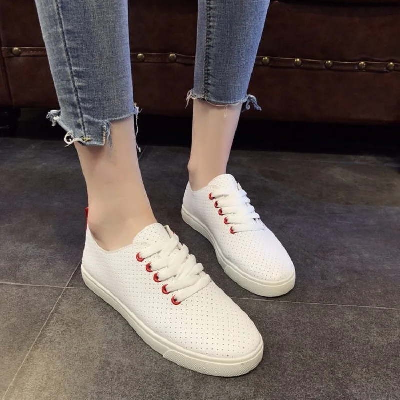 Aleafalling Women Shoes Girl's Casual Lace Up Flat College Students Sneakers Round Toe Female White | Обувь