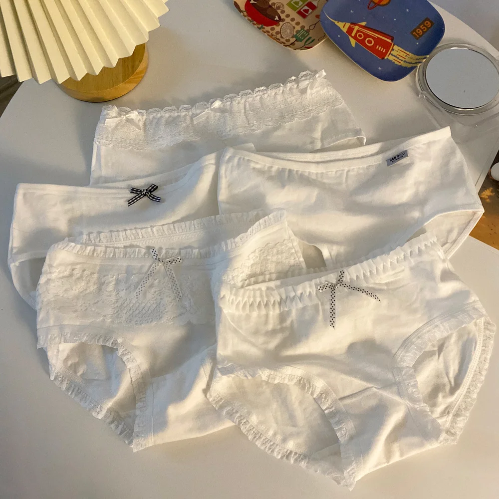 

5-Piece White Style Students Girl Cotton Women's Winter Thin Cotton Women's Breathable Rac