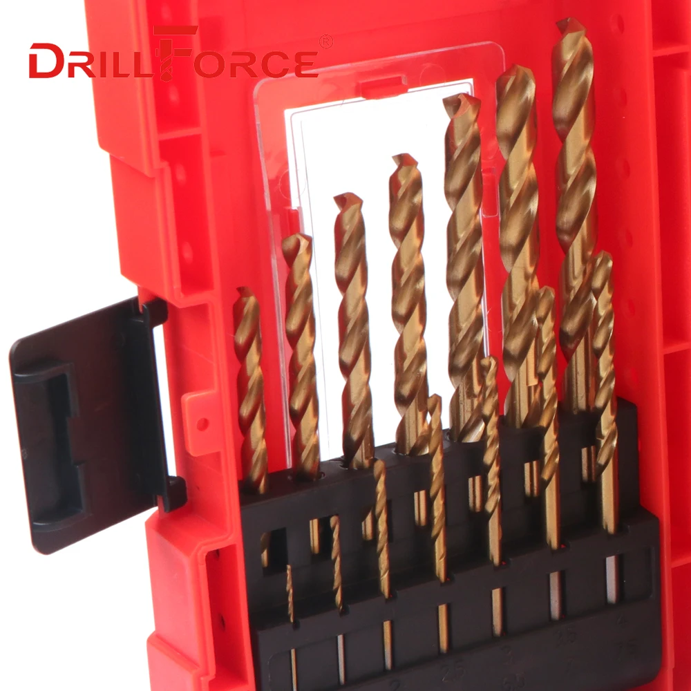 Титановые сверла DRILLFORCE 19 шт./компл. 1 0 10 мм Высокоскоростная сталь HSS M2 полностью