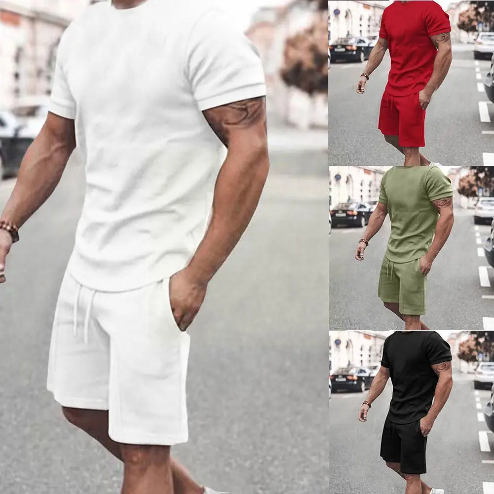

Men Casual Shorts Sets Short Sleeve T Shirt +Shorts Men's Sets 2 2021 Male Tracksuit Clothing Summer Set Brand Pieces I5S8