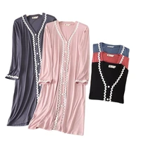 spring autumn modal nightdress cardigan lace long sleeve mid length dress outer wear home clothes womens nightwear nightgowns