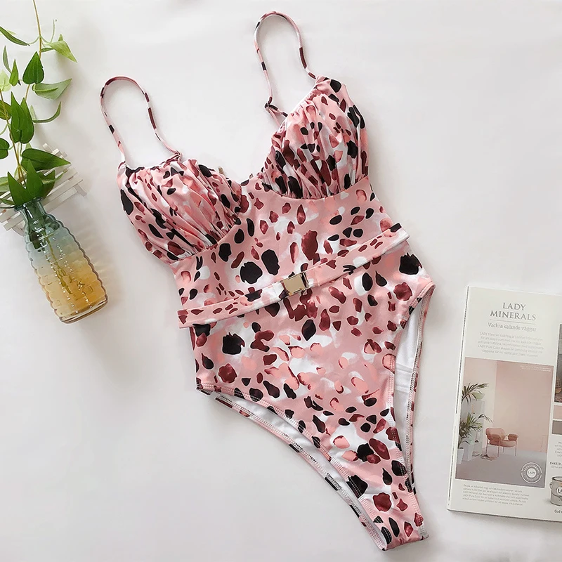 

2020 Women One Piece Swimsuit Solid Color Leopard Bathing Swimming Suit Beachwear Bodysuit Female Push Up Swimwear Swimsuits