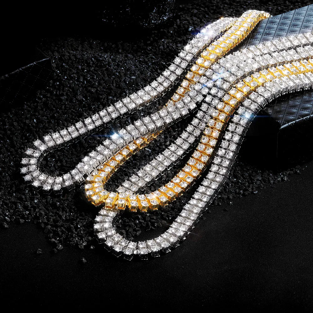 Ожерелье унисекс из двух рядов теннисная цепь в стиле хип-хоп золотистое