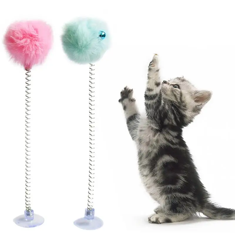 

Dorakitten 2Pcs/Set Cat Teaser Wand Plush Ball Bell Decor Spring Suction Cup Cat Wand Cat Interactive Toy Pet Supplies Cat Favor