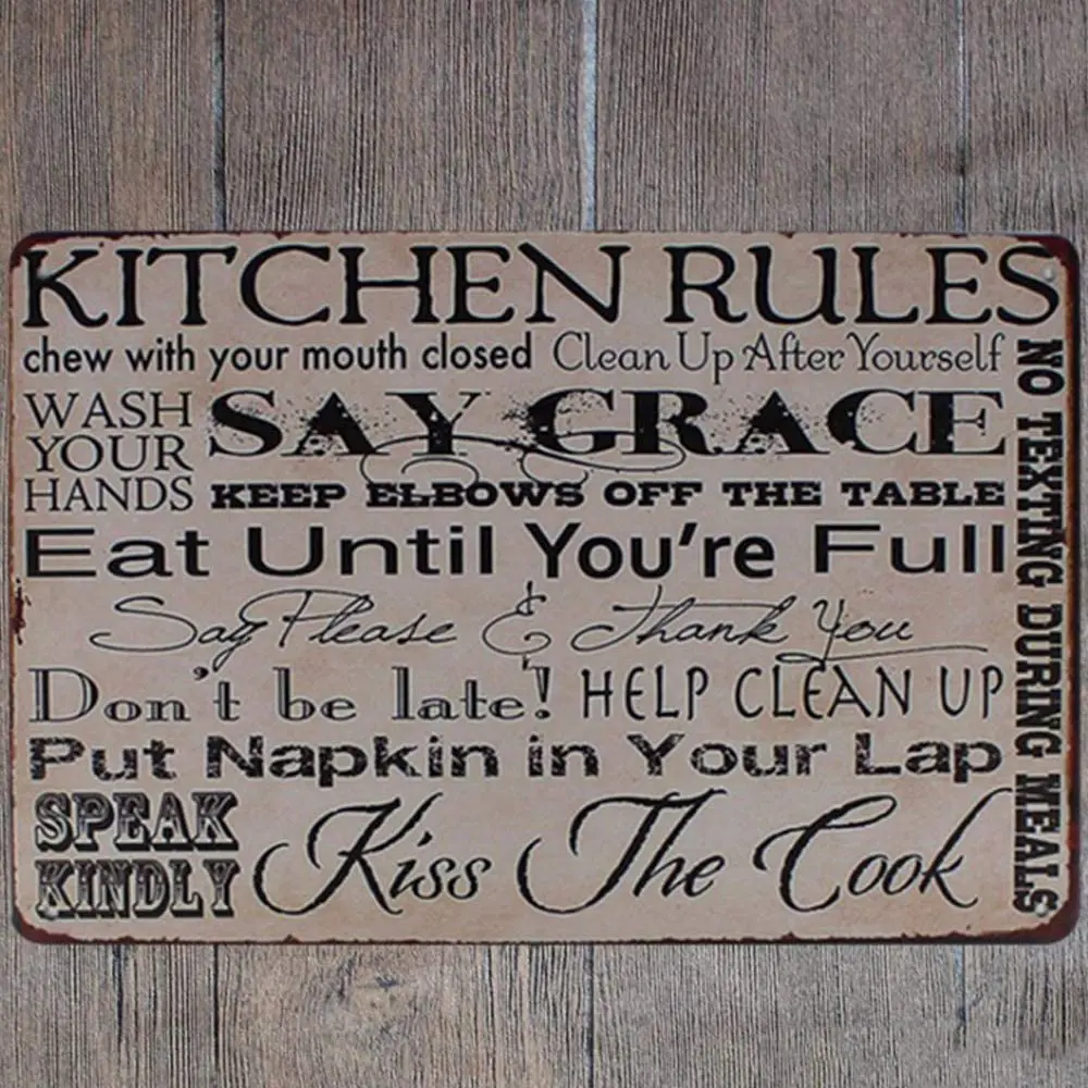

Original Vintage Design Kitchen Rules Tin Metal Signs Wall Art | Thick Tinplate Print Poster Wall Decoration Kitchen
