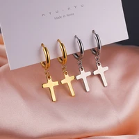 juwang 2022 vintage punk style gold silver cross earrings stainless steel drop earrings for women men fashion jewelry brincos