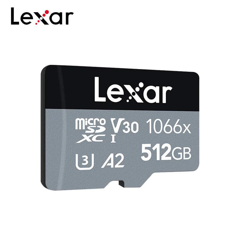 Lexar Professional Micro SD Card 1066x Silver Series 512GB SDXC High Speed TF Card V30 A2 Memory Card For 4K Camera
