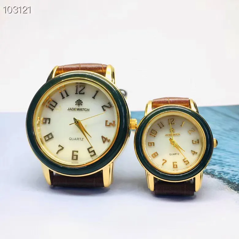 

Hot Sa Top Brand Quality Man Gems Watch Gift Couple Watches Antique Jade Watch Men Classic Real Leather Band Quartz Watch