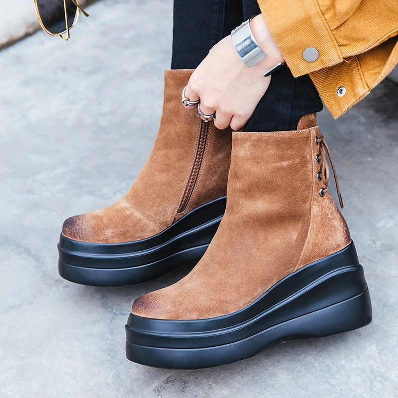 Женские ботильоны из натуральной кожи на платформе|Женские полусапожки| |