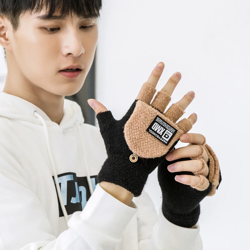 Зимние мужские перчатки без пальцев, толстые теплые варежки Luvas Handschuhe Guantes для студентов и мальчиков, рождественский подарок