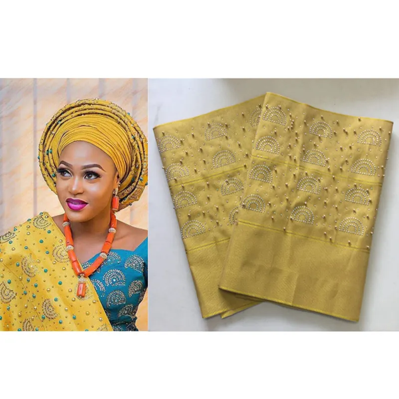 Африканский ASO OKE Gele головной убор Нигерия шарф для обертывания с камнями бисер