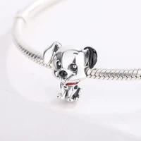 925 sterling silver cartoon black and red enamel cartoon puppy animal pendant charm bracelet jewelry making for pandora