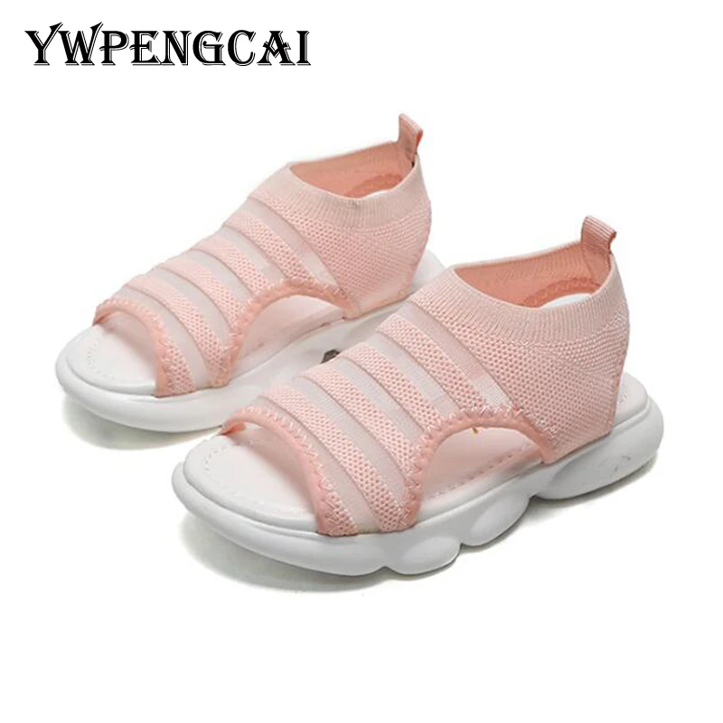 

YWPENGCAI 2020 Summer Girls Shoes Cut-outs Sandals Elastic Slip-on Knitted Sandals For Girl Size 26-35