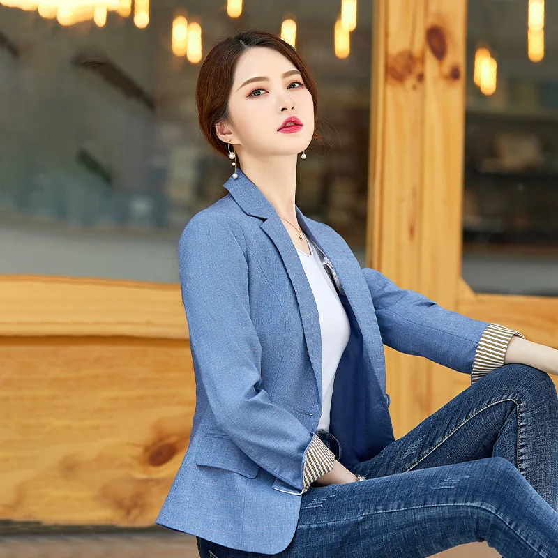 Синий Блейзер костюм пальто женская одежда для работы верхняя осень Новинка