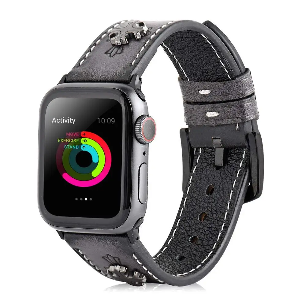 Black Two Rivets Браслеты-манжеты для Apple Watch 38 мм 42 мм 40 мм 44 мм Iwatch серии 5 4 3 2 1, кожаный браслет для мужчин и женщин - Цвет ремешка: Black Two Rivets