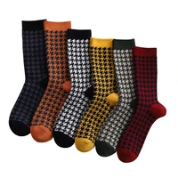1 pair women socks spring autumn retro style men couple cotton socks houndstooth spots dot pattern solid color socks
